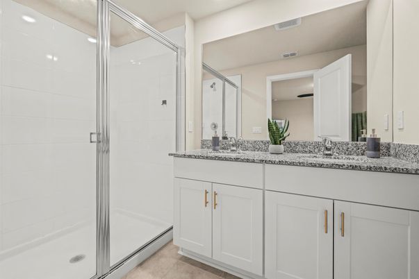 Bathroom, Dual Sink Vanities, Glass Shower, Interior, Recessed Lighting