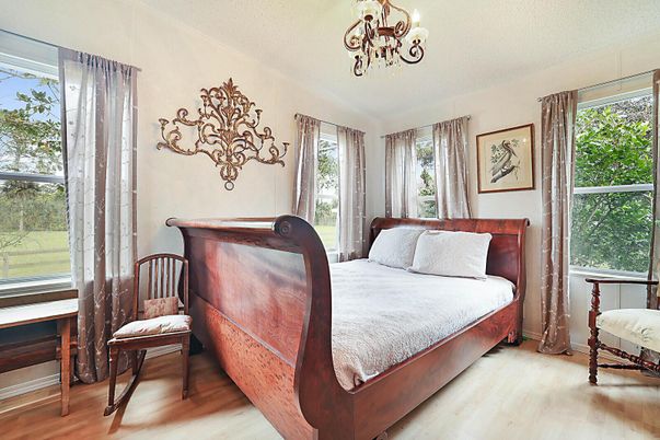 Bedroom, Chandelier, Interior, Wood Texture Flooring