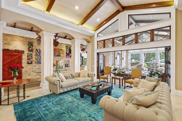 Interior, Living room, Recessed Lighting, Stone Walls, Wooden Beams, Wooden Ceilings