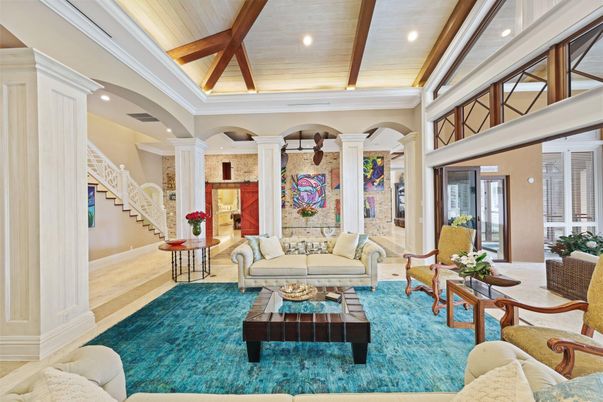 Interior, Living room, Recessed Lighting, Stone Walls, Wooden Beams, Wooden Ceilings