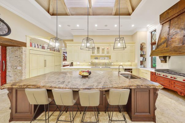 Interior, Kitchen, Pendant Lights, Recessed Lighting, Stainless Steel Appliances, Wooden Ceilings