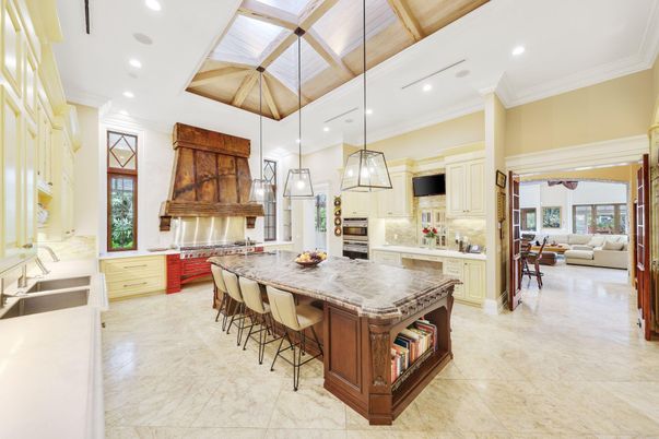 Interior, Kitchen, Pendant Lights, Recessed Lighting, Stainless Steel Appliances, Wooden Ceilings