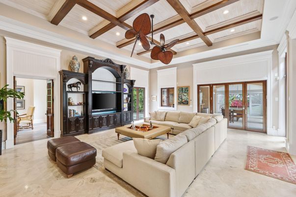 Interior, Living room, Recessed Lighting, Wooden Beams