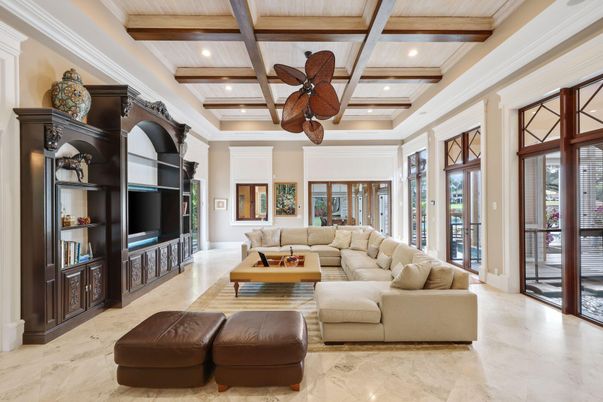 Interior, Living room, Recessed Lighting, Wooden Beams