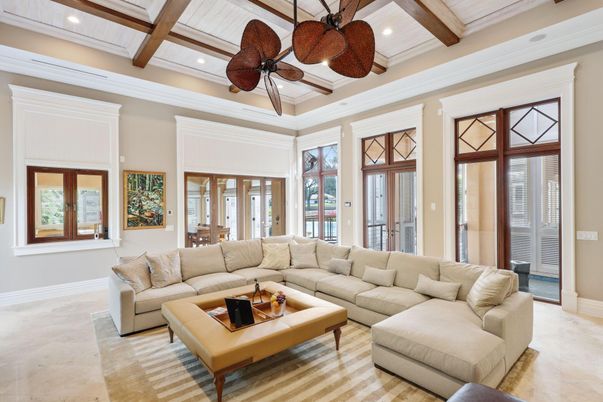 Interior, Living room, Recessed Lighting, Wooden Beams