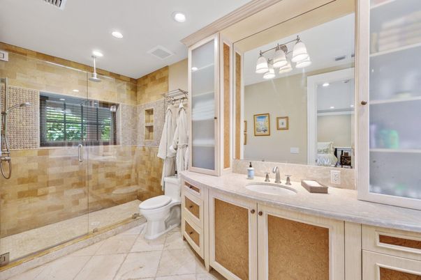 Bathroom, Glass Shower, Interior, Recessed Lighting
