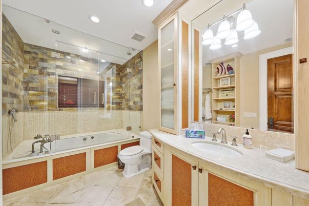 Bathroom, Glass Shower, Interior, Recessed Lighting