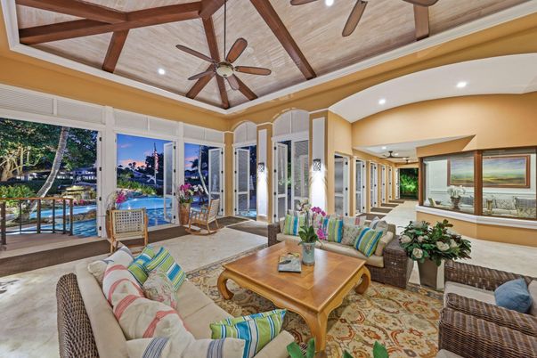 Interior, Living room, Recessed Lighting, Water, Wooden Beams, Wooden Ceilings