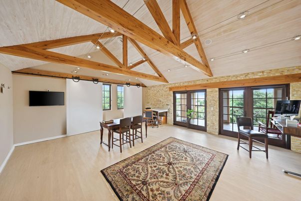 Home Office, Interior, Recessed Lighting, Stone Walls, Wooden Beams, Wooden Ceilings, Wood Texture Flooring