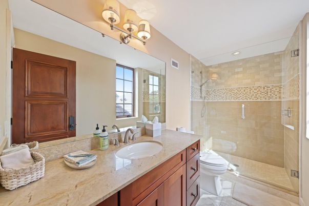 Bathroom, Glass Shower, Interior, Recessed Lighting
