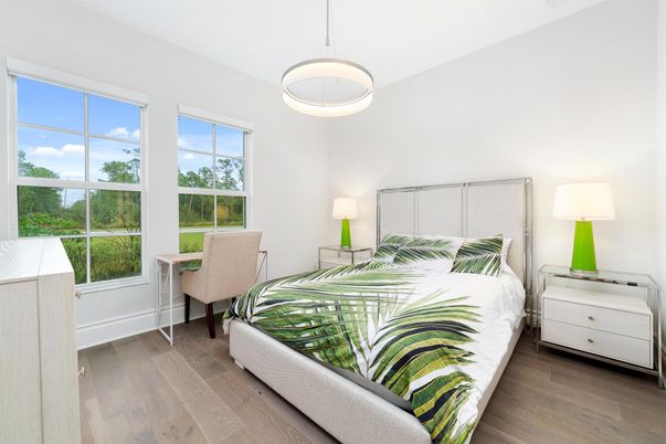 Bedroom, Home Office, Interior, Pendant Lights, Wood Texture Flooring