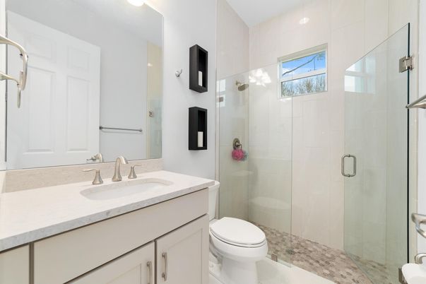 Bathroom, Glass Shower, Interior, Recessed Lighting