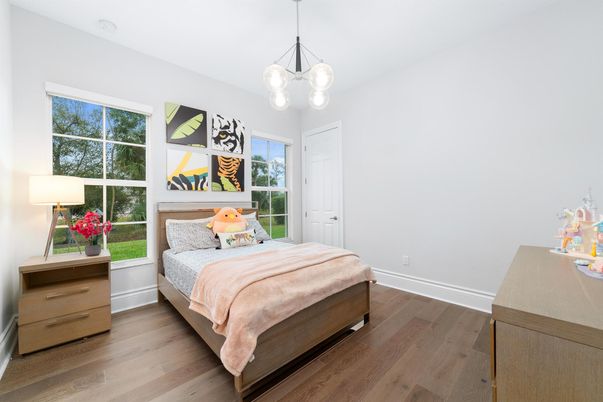 Bedroom, Interior, Pendant Lights, Wood Texture Flooring