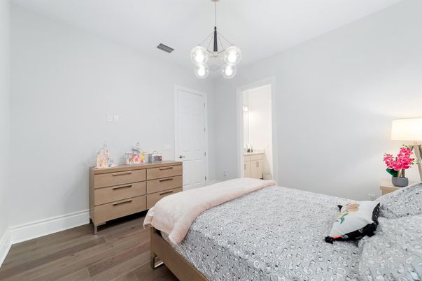 Bedroom, Interior, Pendant Lights, Wood Texture Flooring