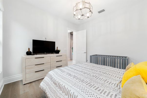 Bedroom, Interior, Pendant Lights, Wood Texture Flooring