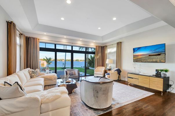 Interior, Living room, Recessed Lighting, Water, Wood Texture Flooring