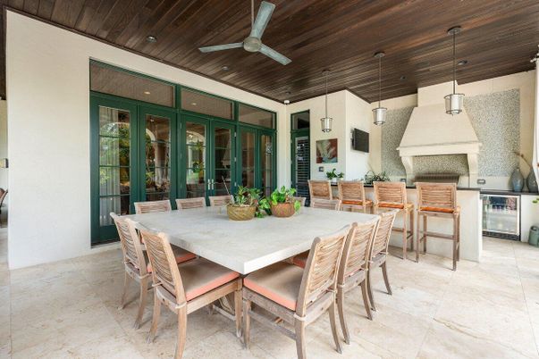 Dining room, Exterior, Pendant Lights, Wooden Ceilings