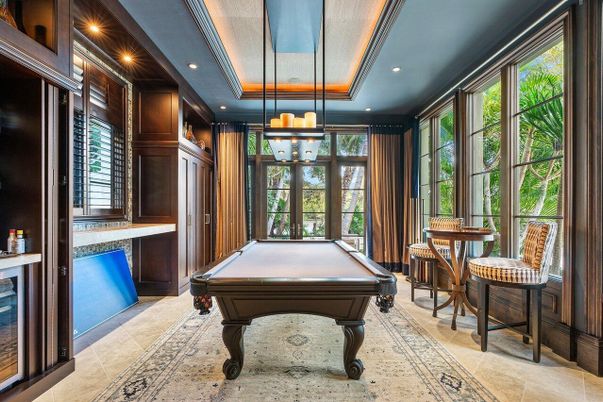 Billiard Table, Game Room, Interior, Pendant Lights, Recessed Lighting