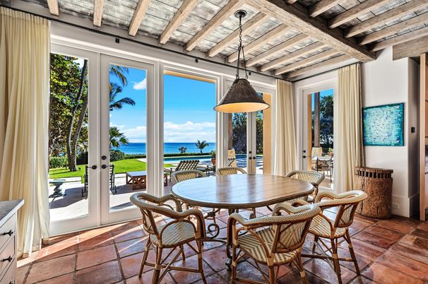 Dining room, Interior, Pendant Lights, Water, Wooden Beams, Wooden Ceilings
