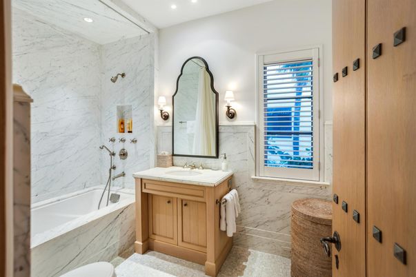 Bathroom, Interior, Marble, Marble Walls, Recessed Lighting