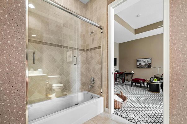 Bathroom, Glass Shower, Interior, Recessed Lighting