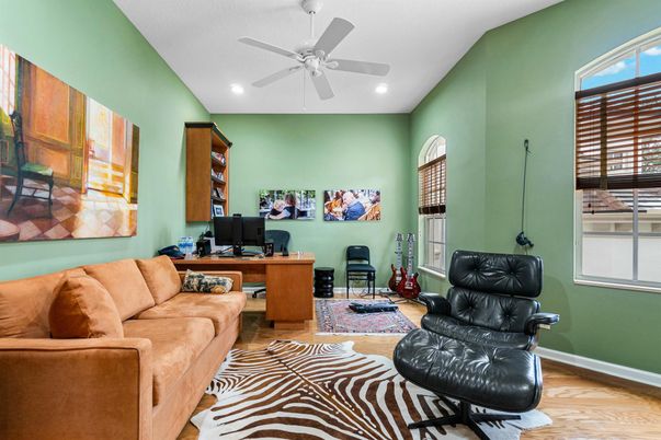 Home Office, Interior, Recessed Lighting, Wood Texture Flooring