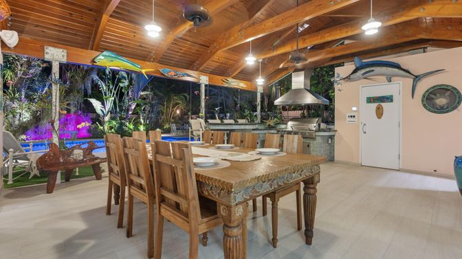 Dining room, Interior, Wooden Beams, Wooden Ceilings, Wood Texture Flooring