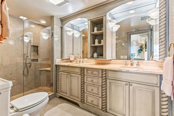 Bathroom, Dual Sink Vanities, Glass Shower, Interior, Recessed Lighting