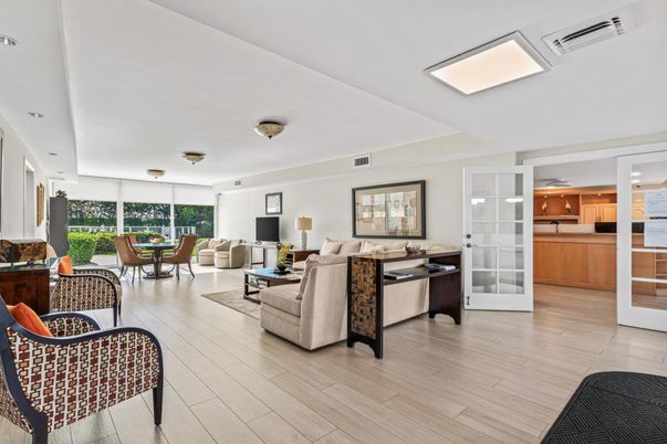 Dining room, Interior, Kitchen, Living room, Recessed Lighting, Wood Texture Flooring