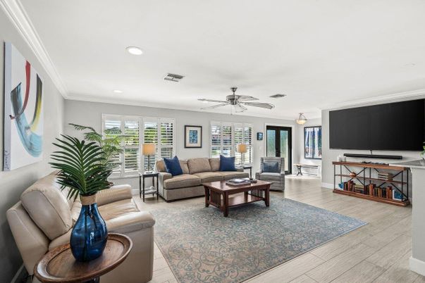 Interior, Living room, Recessed Lighting, Wood Texture Flooring