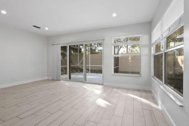 Empty room, Interior, Recessed Lighting, Wood Texture Flooring