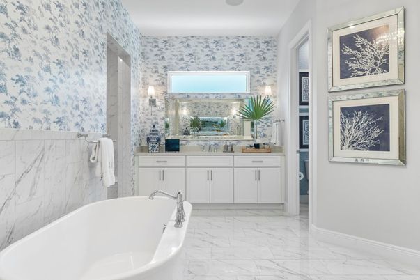 Bathroom, Dual Sink Vanities, Free Standing Baths, Interior, Marble, Marble Walls
