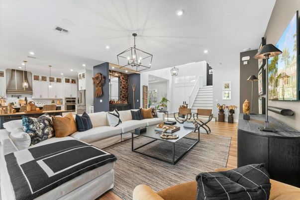 Dining room, Interior, Kitchen, Living room, Pendant Lights, Recessed Lighting, Stainless Steel Appliances, Wood Texture Flooring