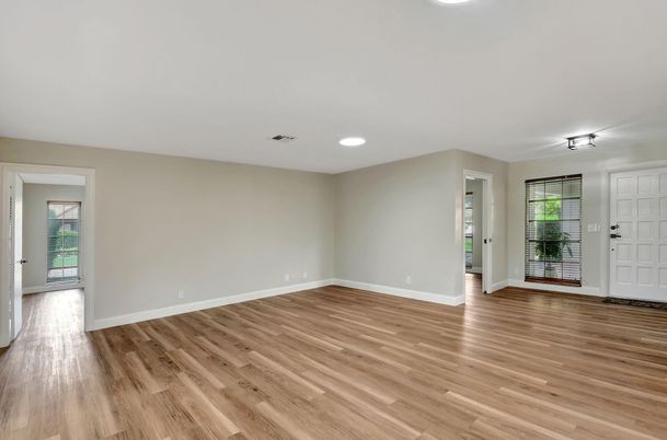 Empty room, Interior, Recessed Lighting, Wood Texture Flooring