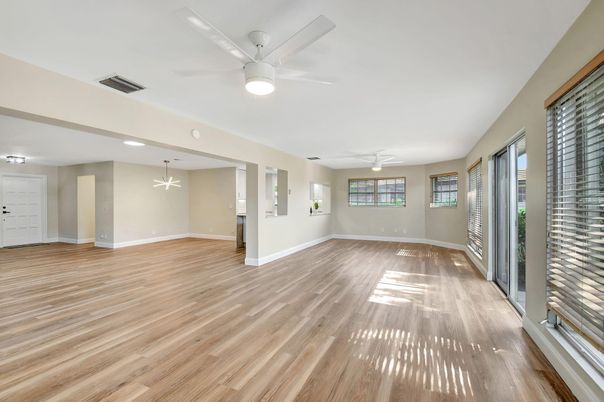 Empty room, Interior, Recessed Lighting, Wood Texture Flooring