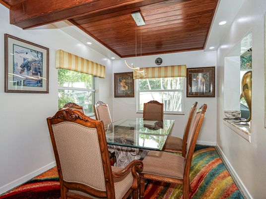 Dining room, Interior, Pendant Lights, Recessed Lighting, Wooden Ceilings