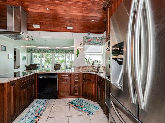 Interior, Kitchen, Pendant Lights, Recessed Lighting, Stainless Steel Appliances, Wooden Ceilings