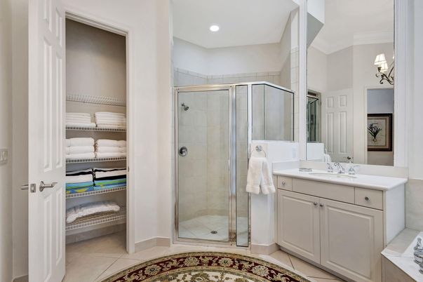 Bathroom, Glass Shower, Interior, Recessed Lighting