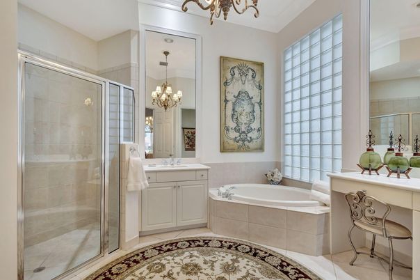Bathroom, Chandelier, Glass Shower, Interior