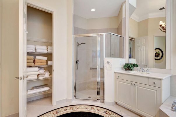 Bathroom, Glass Shower, Interior, Recessed Lighting