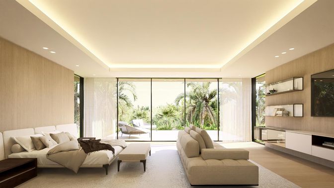 Interior, Living room, Recessed Lighting, Wood Texture Flooring