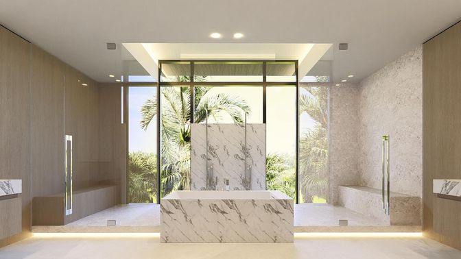 Bathroom, Glass Shower, Interior, Recessed Lighting