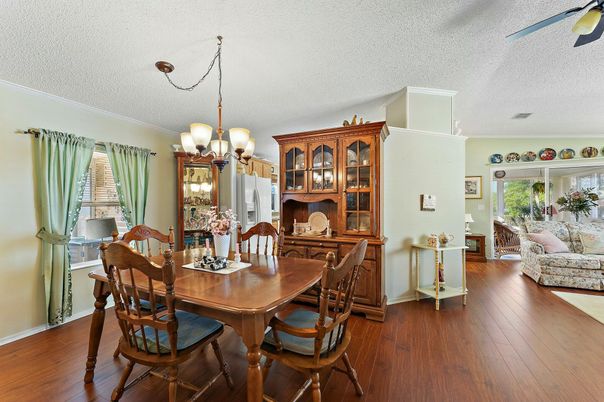 Chandelier, Dining room, Interior, Wood Texture Flooring