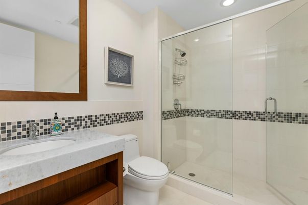 Bathroom, Glass Shower, Interior, Recessed Lighting