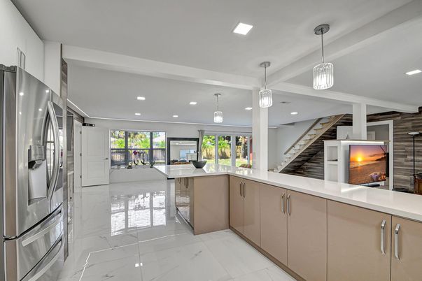 Interior, Kitchen, Marble, Pendant Lights, Recessed Lighting