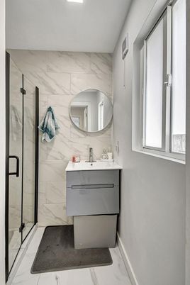 Bathroom, Glass Shower, Interior, Marble Walls
