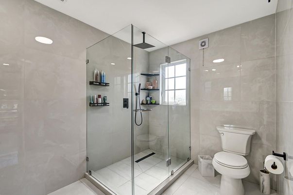 Bathroom, Glass Shower, Interior, Recessed Lighting