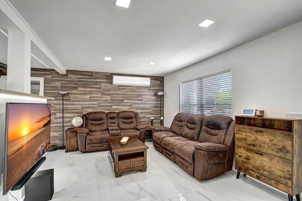 Fireplace, Interior, Living room, Marble, Recessed Lighting, Wooden Walls