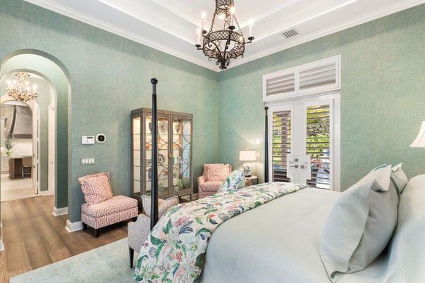 Bedroom, Chandelier, Interior, Wood Texture Flooring