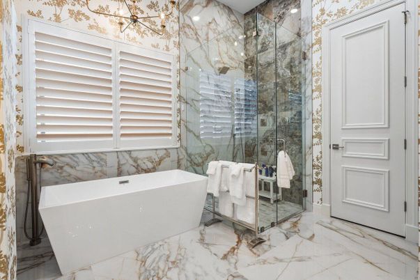 Bathroom, Free Standing Baths, Glass Shower, Interior, Marble, Marble Walls